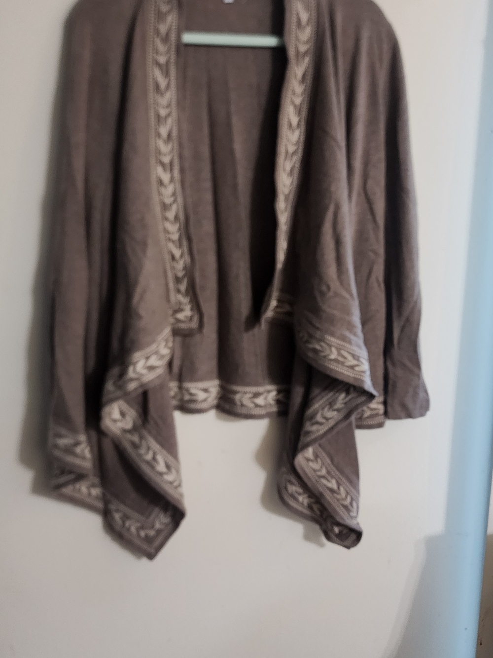 Johnny Was Wool Cashmere Open Front Draped Cardigan Taupe Size S